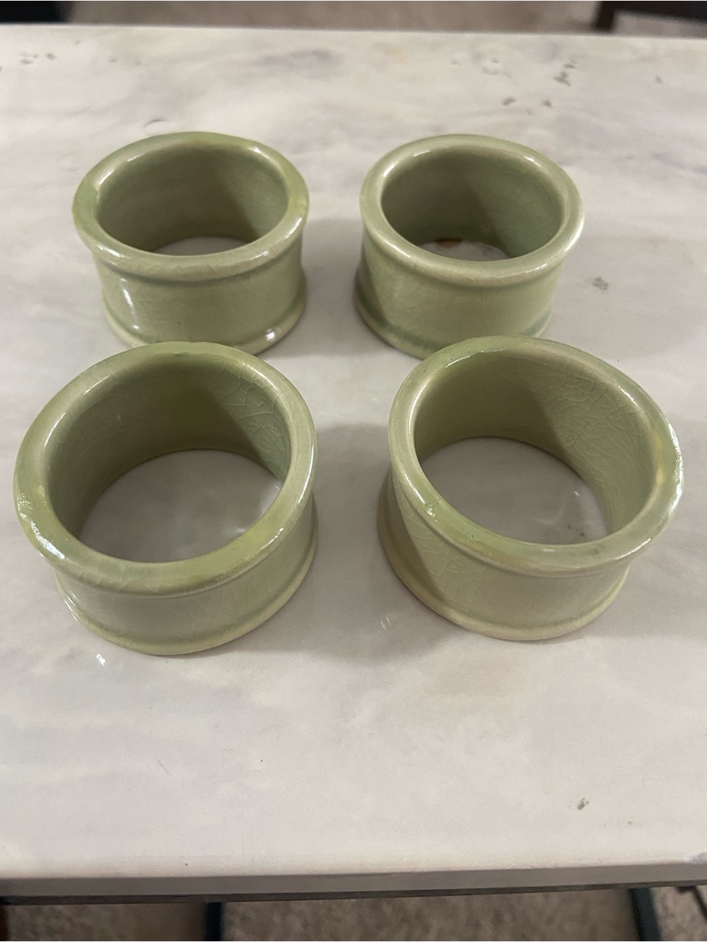 Set of 4 Sage Green Ceramic Napkin Rings